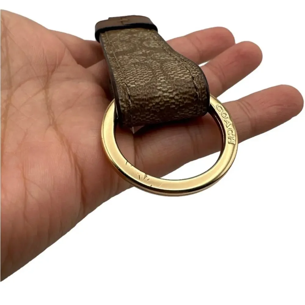COACH Brown Signature Coated Canvas Bag Charm Key Fob